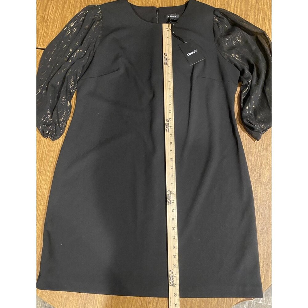 DKNY Knit Dress Womens 16 Combo Metallic Sleeve Stretch Career Professional - Picture 4 of 13